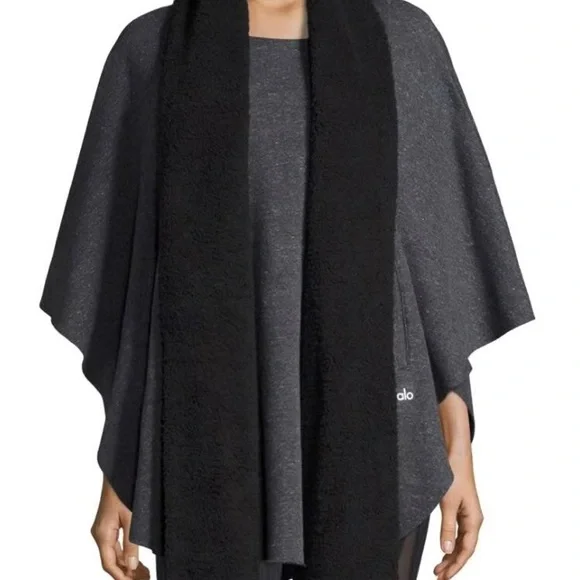 Alo Black and Gray Poncho with Scarf - Picture 1 of 6